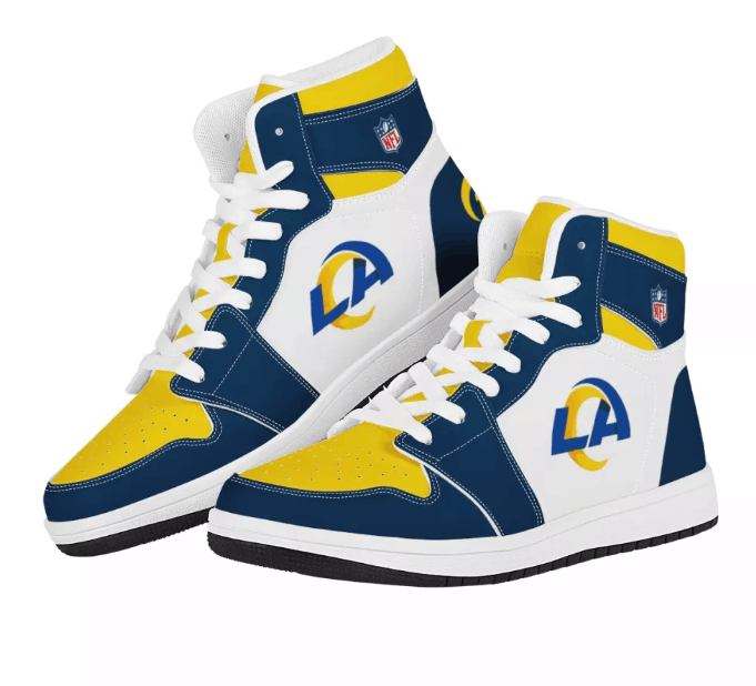 Men's Los Angeles Rams High Top Leather AJ1 Sneakers 003